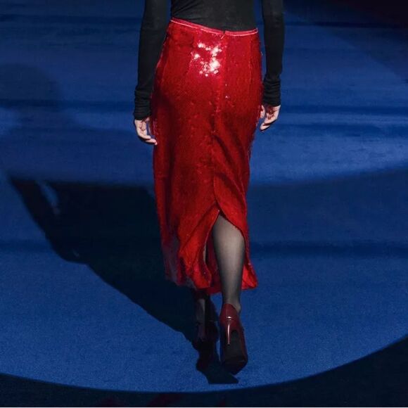 ZARA ZW COLLECTION RED SEQUIN SKIRT - Picture 6 of 16